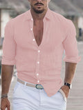 Men's Shirt Top Cotton & Linen Blend Turn-Down Collar Long Sleeves Closure Regular Fit Solid Color Male Casual Shirt For Daily