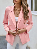 kkboxly  Solid Double Breasted Blazer, Elegant Open Front Long Sleeve Work Office Outerwear, Women's Clothing