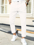 Men's Work Pockets Button Fly Pleated Line Slim Fit Trousers