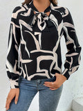 Abstract Print Blouse , Elegant Button Up Lapel Shirt , Women's Clothings