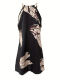 kkboxly  Marble Print Halter Neck Dress, Boho Sleeveless Halter Dress For Spring & Summer, Women's Clothing