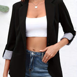 kkboxly  Solid Lapel Blazer, Elegant Open Front Work Office Outerwear, Women's Clothing