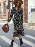 kkboxly  Floral Print Split Dress, Elegant Long Sleeve Midi Dress, Women's Clothing