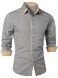kkboxly  Men's Casual Trim Contrast Button Long Sleeve Shirt