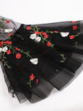 kkboxly kkboxly Floral Embroidery Mesh Sleeve Dress, Vintage Stithcing Polo Long Flared Sleeve Dress, Women's Clothing