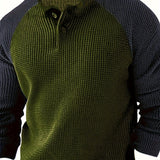 kkboxly  Color Block Men's Comfy Long Raglan Sleeve Round Neck Henley Shirt, Spring Fall Sports Top