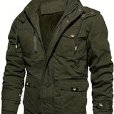 kkboxly  Men's Winter Cargo Jackets Casual Thicken Multi-Pocket Outwear Fleece Lined Military Warm Coat Removable Hood