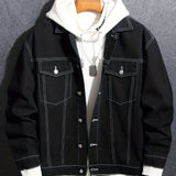 kkboxly  Chic Denim Jacket, Men's Casual Street Style Lapel Flap Pockets Contrast Stitching Jacket Coat For Spring Fall