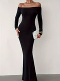 Off Shoulder Bodycon Mermaid Dress, Elegant Slim Long Sleeve Dress For Party & Banquet, Women's Clothing