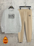 kkboxly  GAME OVER Print, Men's 2Pcs Outfits, Casual Crew Neck Long Sleeve Pullover Sweatshirt And Drawstring Sweatpants Joggers Set For Spring Fall, Men's Clothing