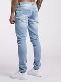 kkboxly  Slim Fit Ripped Jeans, Men's Casual Street Style Distressed Mid Stretch Denim Pants For Spring Summer