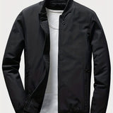 kkboxly  Classic Design Lightweight Jacket, Men's Casual All Match Crew Neck Zip Up Jacket Coat For Spring Fall Outdoor Activities