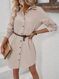 kkboxly  Button Front Long Length Shirt, Elegant Solid Long Sleeve Shirt, Women's Clothing