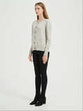 kkboxly  Button Down Crew Neck Knit Cardigan, Casual Long Sleeve Pocket Sweater For Spring & Fall, Women's Clothing