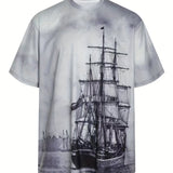 kkboxly  Plus Size Men's Fishing Boat At Dawn T-Shirt Creative 3D Print T-Shirt Men Graphic Tee Men,