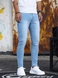 kkboxly  Men's Casual Skinny Jeans, Chic Street Style Medium Stretch Denim Pants