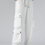kkboxly  Solid Loose Men's Cargo Style Drawstring Casual Pants With Multiple Pockets For Spring Fall Outdoor