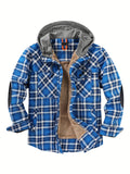 Men's Warm Fleece Hooded Plaid Retro Coat For Fall Winter