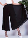 kkboxly  Solid Pleated Cropped Pants, Elegant Wide Leg Versatile Pants, Women's Clothing