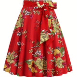 kkboxly  Polka Dot Print Pleated Skirts, Vintage Bow Flare Skirts For Spring & Summer, Women's Clothing