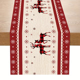 Merry Christmas Table Runner - 13"x70.8" Polyester with Red Elk Design, Perfect for Holiday Dining & Home Decor, Christmas Decor