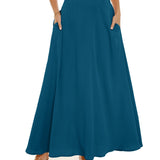 kkboxly  Pleated Long Skirt, Loose Solid Casual Skirt For Spring & Summer, Women's Clothing