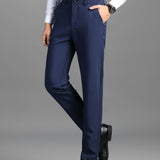 kkboxly Classic Design Dress Pants, Men's Formal Solid Color Slightly Stretch Dress Pants For Spring Summer Business