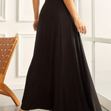 kkboxly  Plus Size Elegant Skirt, Women's Plus Solid High Rise Medium Stretch Flowy Maxi Skirt