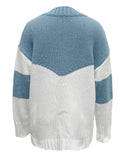 Color Block Simple Knit Sweater, Casual V Neck Long Sleeve Sweater, Women's Clothing