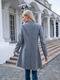 kkboxly  Button Front Solid Coat, Casual Open Front Long Sleeve Outerwear, Women's Clothing