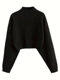 kkboxly  Long Sleeve Drop Shoulder Sweater, Loose Solid Casual Sweater, Women's Clothing