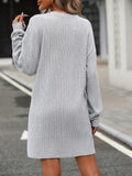 Solid Knitted Above Knee Dress, Casual Crew Neck Long Sleeve Dress, Women's Clothing
