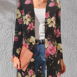 kkboxly  Floral Print Lightweight Jacket, Casual Open Front Long Sleeve Outerwear For Spring & Fall, Women's Clothing