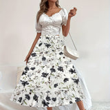 kkboxly  Boho Floral Print Tiered Skirts, Vacation High Waist Summer Layered Skirts, Women's Clothing