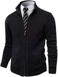 Plus Size Men's Solid Textured Sweater Slim Fit Knit Tops, Men's Clothing Band Collar Cardigan For Spring Fall Winter