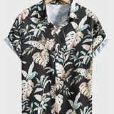 kkboxly  Tropical Leaf Retro Hawaiian Shirt, Men's Casual Button Up Short Sleeve Shirt For Summer Vacation Resort