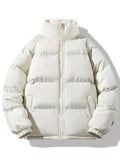kkboxly  Men's Solid Color Stand Collar Thick Warm Coat, Couple Coat For Autumn And Winter
