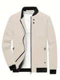 kkboxly  Classic Design Windbreaker Jacket, Men's Casual Stand Collar Zip Up Jacket Coat For Spring Fall Outdoor Hiking Camping Cycling