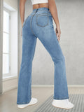 kkboxly  High Waist Leisure Bootcut Jeans, Mid-stretch Plicated Pattern Denim Pants With Slash Pocket, Women's Denim Jeans & Clothing
