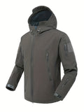 kkboxly  Men's Casual Hooded Warm Soft Shell Waterproof Windbreaker Jacket Coat Regular Fit Coat For Winter Autumn Outdoors Hiking