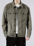 kkboxly  Solid Corduroy Jackets For Men Dual Pockets Button Up Lapel Stylish Coat Jackets For Men