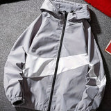 kkboxly  Men's Casual Hooded Windbreaker Jacket, Trendy Color Block Jackets By Activity