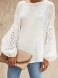 kkboxly  Women's Blouse Cut Out Contrast White Lace Sweatshirt