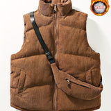 kkboxly  Warm Winter Vest With Matching Waist Bag, Men's Casual Stand Collar Zip Up Vest For Fall Winter