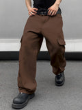 kkboxly Men's Casual Loose Fit Jeans, Chic Street Style Multi Pocket Wide Leg Jeans
