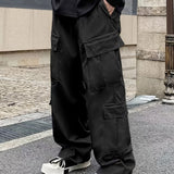 kkboxly  Men's Casual Multi Pocket Trousers, Chic Loose Fit Pants For Outdoor Activities
