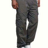 kkboxly  Men's Chic Multi Pockets Joggers, Casual Waist Drawstring Cargo Pants For All Seasons