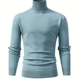 kkboxly  All Match Knitted Thermal Solid Sweater, Men's Casual Warm High Stretch Stand Collar Pullover Sweater For Fall Winter