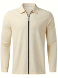 kkboxly  Waffle Pattern Men's Windbreaker Jacket Casual Long Sleeve With Zipper Gym Sports Hooded Coat For Spring Fall