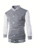 kkboxly  Trendy Varsity Jacket, Men's Casual Color Block Button Up Jacket For Spring Fall School Baseball